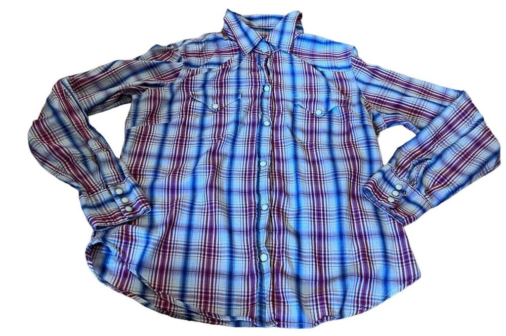 Steve & Barry's Pearl Button Front Shirt Womens Size L Long Sleeve Pink Blue